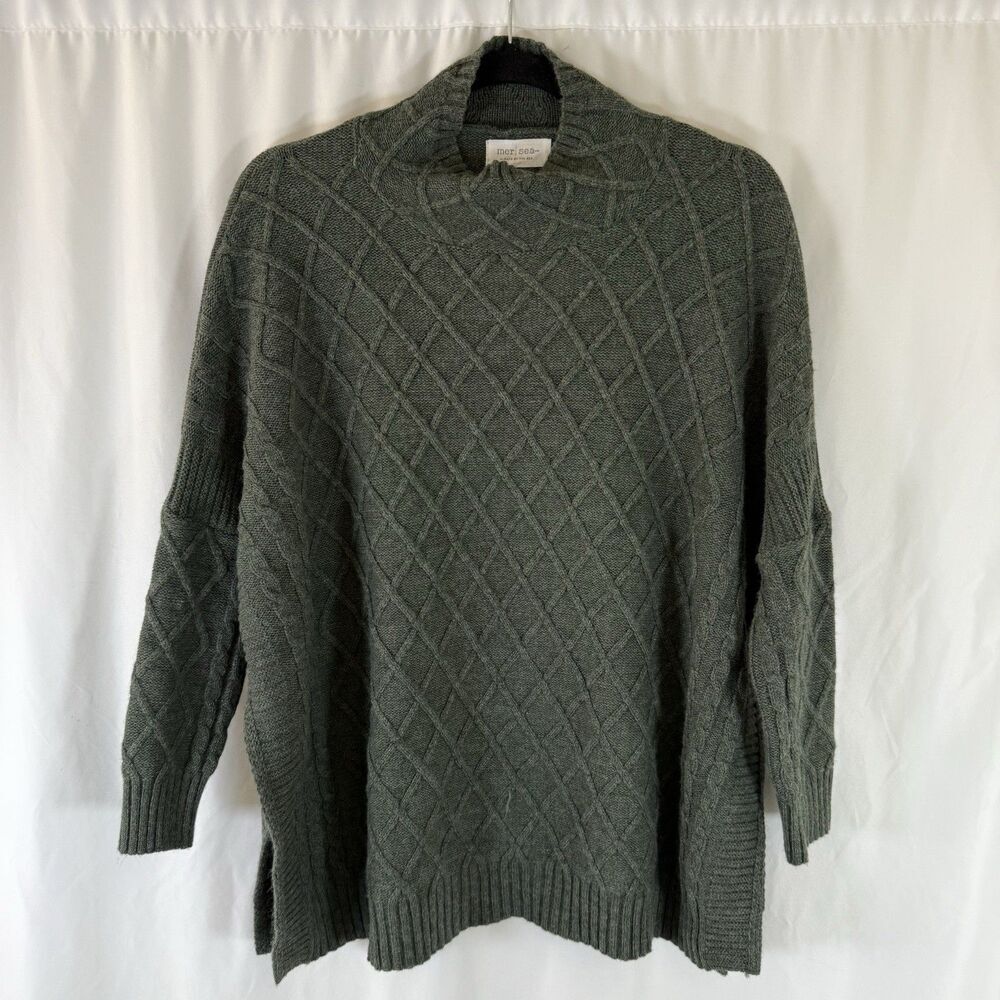 Mer Sea Sweater Women's S/M Solid Green Wool Blend Knit Pullover High Neck